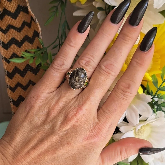 Natural Willemite & Chrome Diopside Ring In 925 Sterling Silver - Picture 4 of 7